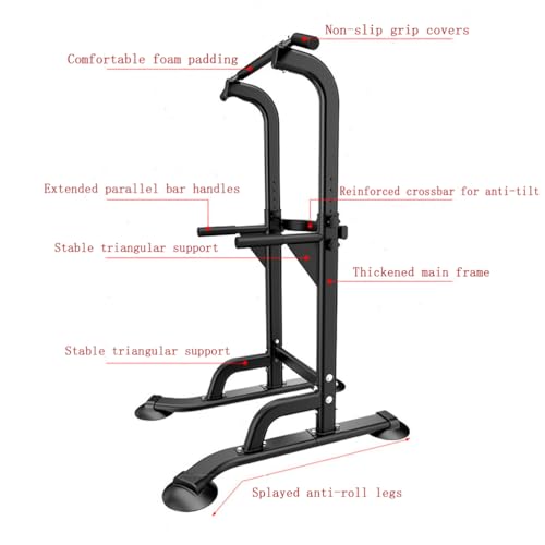 Power Tower Dip Station Pull Up Bar Freestanding Fitness Equipment Pull Up Station Gym Equipment for Home, Load-Bearing 150kg for Home Gym Strength Training,Black