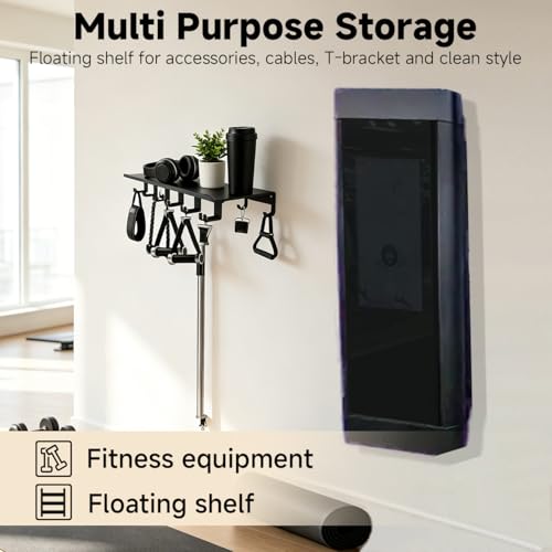 Dafftos Floating Shelf Compatible with Tonal Accessories Home Gym Storage Rack Wall Mount Resistance Band Organizer Workout Metal Holder Hook T-Bracket Lock Adapters Hanger Fitness Equipment (Black)