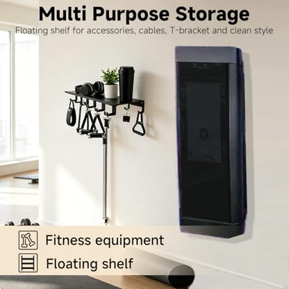 Dafftos Floating Shelf Compatible with Tonal Accessories Home Gym Storage Rack Wall Mount Resistance Band Organizer Workout Metal Holder Hook T-Bracket Lock Adapters Hanger Fitness Equipment (Black)