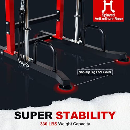 soges Power Tower Dip Station with Assisted Pad, Height Adjustable Pull Up Bar Station for Home Gym, Multi-Function Strength Training Full Body Workout Equipment, 330 Lbs, Red