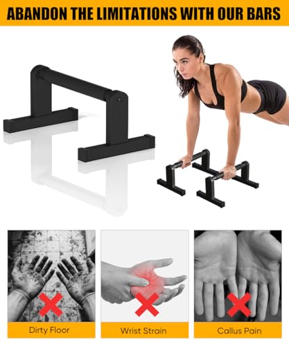 Push Up Bars, Heavey Duty Parallettes Dip Bar with Non-slip Grips for Calisthenics Planche L Sit Handstand Fitness Floor Workout, Pushup Station Handles Stand for Gym Strength Training