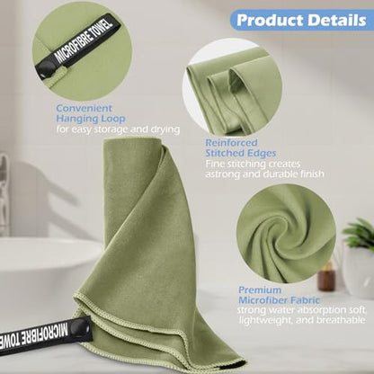 Father's Day Quick Dry Towels 3 Pack, Ultra Soft Lightweight Microfiber Towel Fast Drying Travel Towels with Bag, Highly Absorbent Compact for Camping, Beach, Yoga, Swimming Gym Army Green - color: Army Green