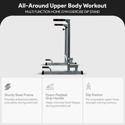 BalanceFrom Steel Frame Dip Station with Adjustable Height, 500 Pound Weight Capacity – Upper Body Workout Home Gym Equipment for Triceps, Push & Pull Ups, Leg Raises, and Bench Press - color: Gray