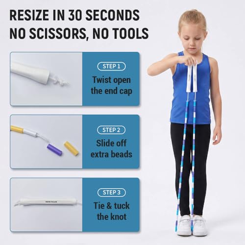 HEREROPE Jump Rope for Kids Ages 4-7 8-12, Hard Shatterproof Beads, Adjustable 7.2FT Tangle-Free Jump Rope for Boys Girls, School PE Fitness Outdoor Exercise - color: Blue White