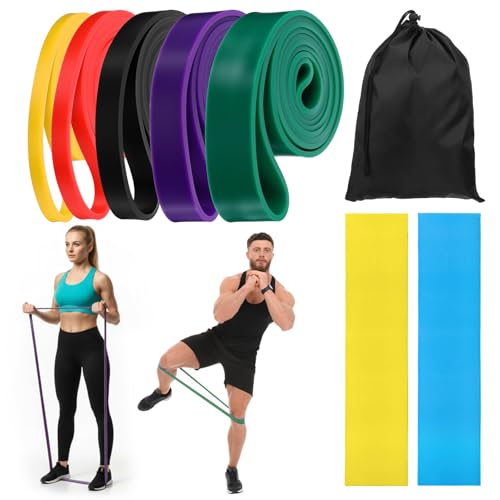 8pcs Pull Up Assistance Bands Set 5pcs Resistance Bands & 2pcs Thin Pull Up Band & Cloth Bag Gym Exercise Workout Band for Men Working Out Stretching Physical Therapy Muscle Training Shape Body
