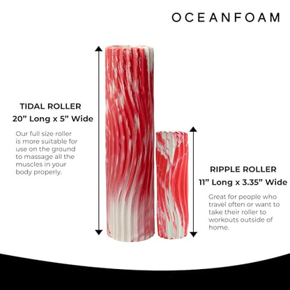 Tidal Roller - Red Marbled - Muscle Massage Foam Roller for Back Pain & Stretching - Firm and Ergonomic Wide Wave Textured - Yoga, Athletics, & Wellness - Full Size, 20" x 5" - color: Red Marbled