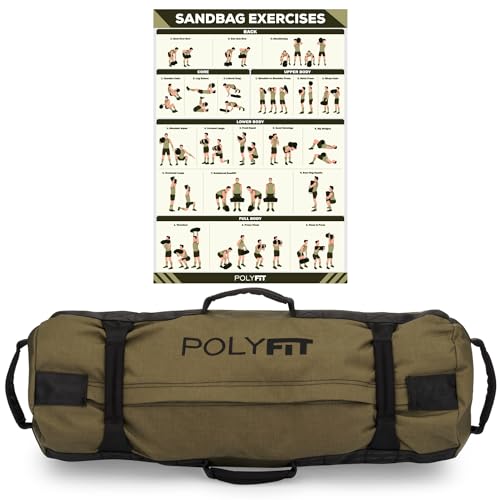 Polyfit Classic Sandbag - Workout Sandbag with 8 Gripping Handles - color: GREEN, size: Small (10-50lbs)