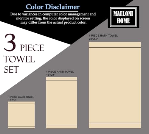 MALLONI HOME Ultra Soft 3 Pack Cotton Towel Set, Contains a Bath Towels 28x55 inch, a Hand Towels 16x24 inch & a Wash Coths 12x12 inch, Ideal Everyday use, Compact & Lightweight - Tan - color: Tan, size: 3 Pack Set