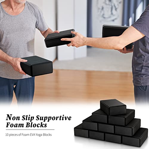 10 Pcs Foam EVA Yoga Blocks Lightweight Non Slip Supportive Yoga Bricks for Pilates Stretching and Meditation, Women Men Yogi Beginners - color: Black