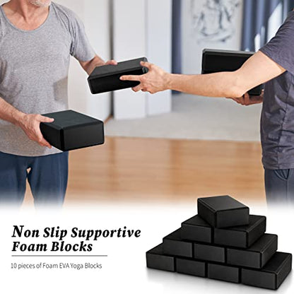 10 Pcs Foam EVA Yoga Blocks Lightweight Non Slip Supportive Yoga Bricks for Pilates Stretching and Meditation, Women Men Yogi Beginners - color: Black