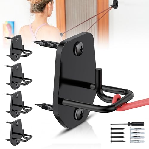 4 Pcs Resistance Band Anchors - Space-Saving Wall Mount Workout Anchors for Exercise Bands - Upgrade Home Gym Wall Hooks for Strength Training, Fitness, Physical Therapy