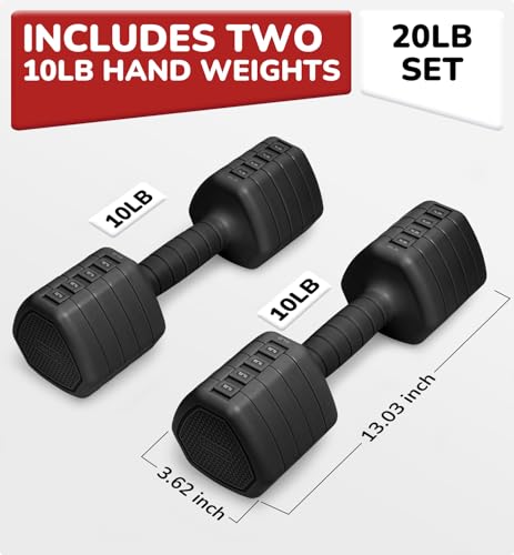 Adjustable Dumbbell Set of 2, 10LB 20LB 30LB Weight Set - color: Black, size: 20 lbs Total-(10LB Each)
