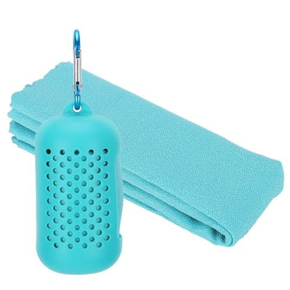 Microfiber Cooling Towel with Silicone Case Breathable and Absorbent Quick-Dry Sport Towel for Gym, Running & Travel(Blue) - color: Blue