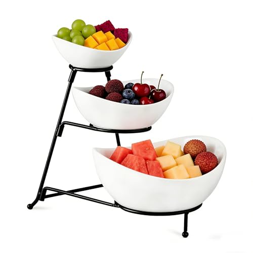 Gomakren 3 Tiered Serving Bowl Set, Chip and Dip Serving Set with Stand - color: Black Stand