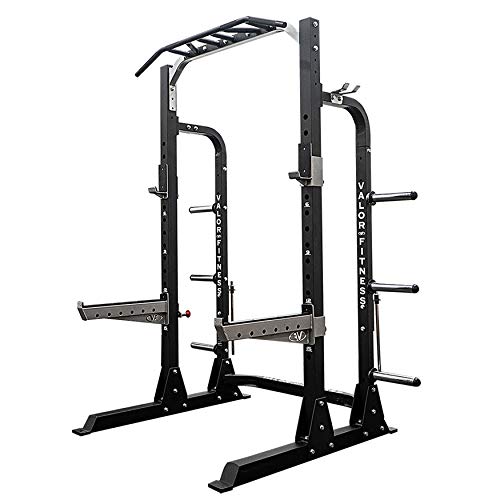 Valor Fitness Half Rack Squat Machine - 5 Position Multi-Grip Pull Up Station - Adjustable Height, Plate Storage, Bar Storage and Resistance Band Pegs – 750lbs.- Optional Weightlifting Platform Bundle