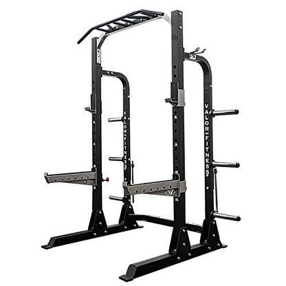 Valor Fitness Half Rack Squat Machine - 5 Position Multi-Grip Pull Up Station - Adjustable Height, Plate Storage, Bar Storage and Resistance Band Pegs – 750lbs.- Optional Weightlifting Platform Bundle