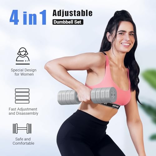 MERACH Dumbbell Set of 2, Adjustable Weight, Anti-slip Handle, Macaron Colors, Each 2.2/4.4/6.6/8.8 lbs, 4 in 1 Hand Weights for Women at Home