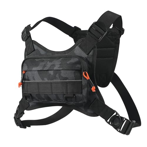 Running Vest for Men and Women, Lightweight Chest Pack with Phone Holder and Adjustable Strap, Reflective Water Resistant Chest Bag for Workouts, Cycling and Hiking (Black Camo) - color: Black Camo