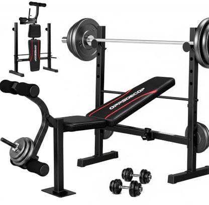 OPPSDECOR Foldable Weight Bench Set with Squat Rack and Preacher Curl Pad - color: Onyx