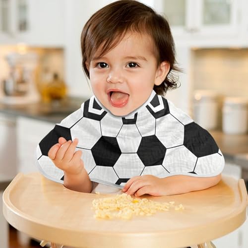 Soccer Print Muslin Burp Cloths 2 Pack - Extra Large 22"x11", 4-Layer Soft Absorbent Cotton, Waterproof Backing, Baby Drool Rags for Newborn