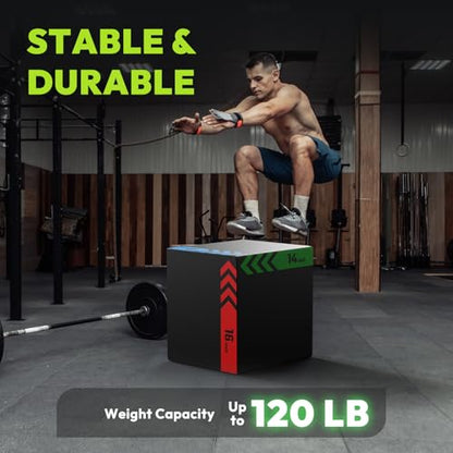 3-in-1 Plyo Box – Plyometric Jump Box with Durable High-Density Foam Core and Non-Slip Surface for Box Jumps, Squats, and Home Gym Workouts - style: Heavy Foam-12x14x16 inch (13lb)