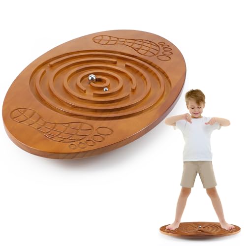 Maze Balance Board for Kids Wobble Wooden Board with 2 Beads for Toddlers, Teens, Adult, Leg Workout, Exercise Training, Physical Therapy, Body Weight Fitness, Skiing, Surfing, Skateboarding