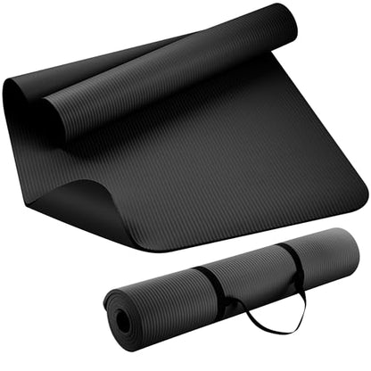 KEEP Extra Thick NBR Yoga Mat for Women & Men, 10mm Thick, 72”x24” Large Exercise Mat with Non-Slip Workout Mat for Yoga, Pilates, Stretching, Meditation – Wide & Cushioned Fitness Mat - color: Black