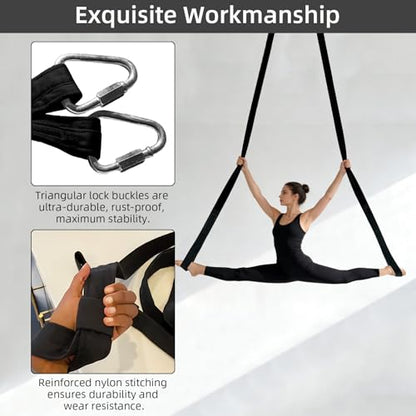 PRIOR FITNESS Aerial Straps Kit, Sparkling & No-Sparkling 3m/9.8ft Aerial Yoga Ropes for Trapeze w/SGS Certificate , Glitter Velvet Covers For Acrobtic Circus Props & Fitness with Wrist Lockers, and Carabiners (1 Pairs) - color: Black