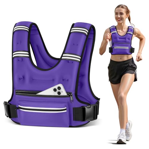 Weighted Vests for Women Men, 8 12 16 20 lb Weighted Vest with Storage Pockets, Rucking Vest with Reflective Stripe, Adjustable Straps Weight Vest for Running, Walking, Workout, Training - color: Purple, size: 12 lb
