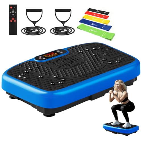 SoftGym Waver Vibration Plate Exercise Machine for Lymphatic Drainage Weight Loss,120 Speed Levels Vibrating Platform with Resistance Bands,Full-Body Workout Equipment for Muscle Activation - style: Slim- Blue