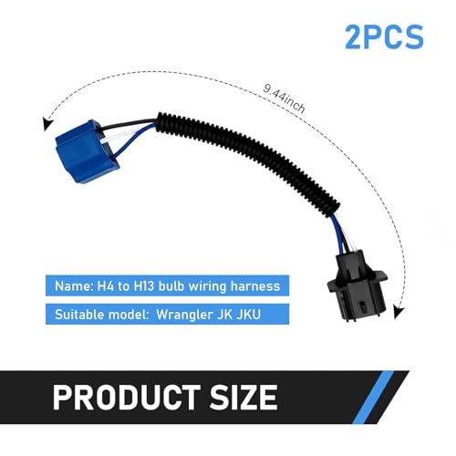 2 PCS Car H13 Male to H4 Female Adapter, Waterproof Wiring Harness Adapters Connector, Heat Resistant HID to Led Conversion Wire Harnes Kit for Fog Lights (Black)