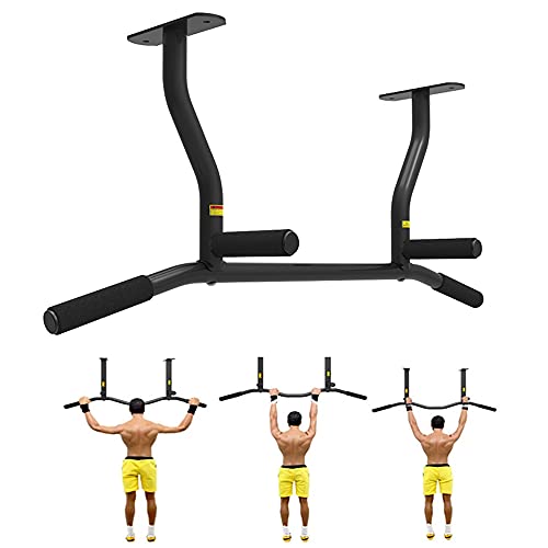 Wall Mounted Pull Up Bar for Outdoor,Heavy Duty Wall Mount Chin Up Bar with Multi-Grip,Fitness Bar Dip Station-Max Supports to 440 Lbs/B - color: A