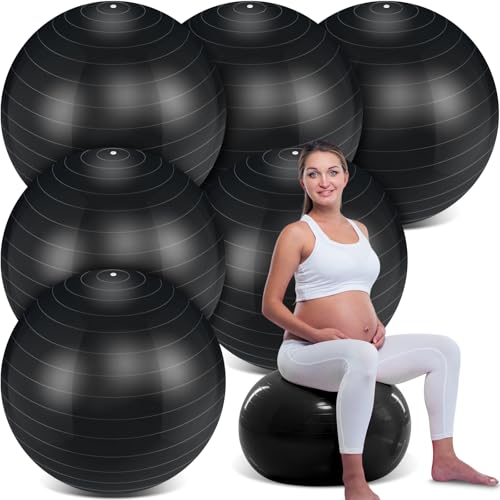 Hungdao 6 Pack Exercise Ball Bulk Inflatable Pregnancy & Workout Ball 22 Inch Heavy Duty Pilates Ball for Yoga Stretching Therapy Balance Physical Fitness - color: Black