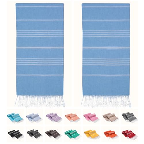 PARK&OZ Turkish Beach Towels 2-Pack – Oversized 100% Cotton Quick-Dry, Sand-Free & Ultra-Absorbent Blanket 72"x40" –Lightweight Travel Towels for Beach, Pool, Spa, Gym, Camping & Home (Baby Blue) - color: Baby Blue (Light Blue)