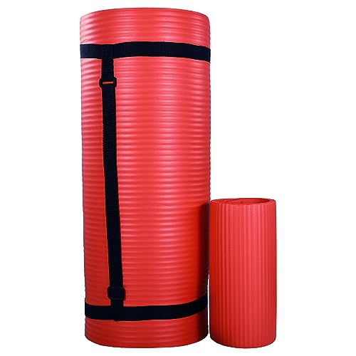 BalanceFrom 71x24 Inches Yoga Mat with Knee Pad and Optional Blocks – Extra 1-Inch Thick Non-Slip Foam with Anti-Tear Surface and Carrying Strap for Home, Studio, or Gym Workouts