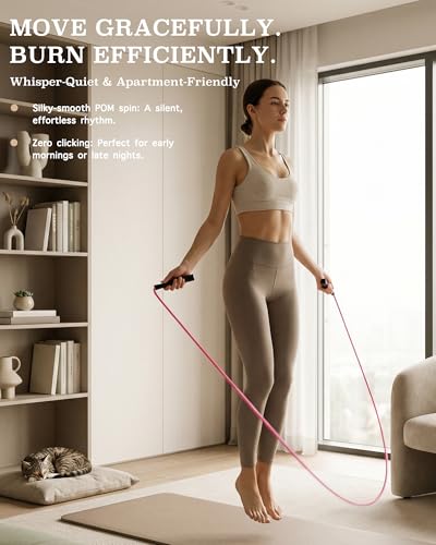 YUEDONG Women's Silent Jump Rope for Fitness, Apartment Friendly Adjustable PVC Exercise Rope, Tangle-Free Skipping Rope with Ergonomic Grip for Home Workout, Cardio, Weight Loss and Fat Burning - color: BLACK