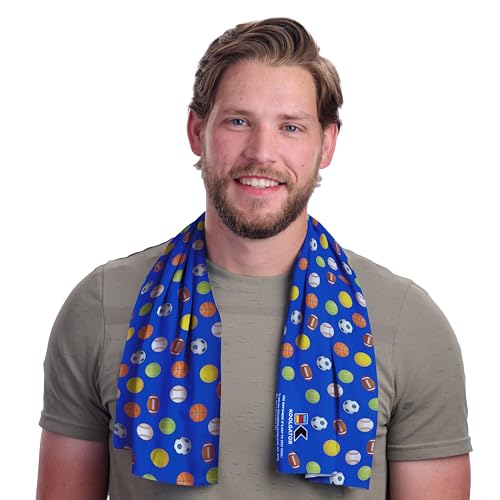 Dual Purpose Cooling Towel – UPF 30 Sun Protection, Chemical-Free Evaporative Cooling for Hot Weather, Sports, Workouts & Outdoor Activities - color: Sports Balls