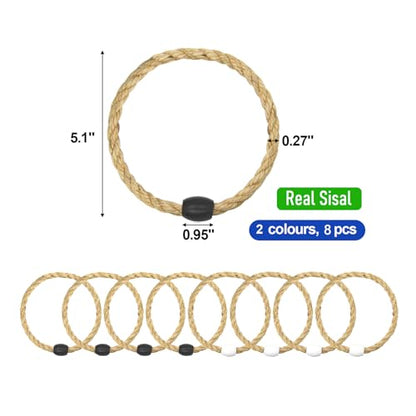 8 Pack Sisal Rope Ring Toss Game Replacement Parts for Adults and Kids, Outdoor Toss Rings for Agility Practice and Speed Game and Yard Games and Lawn Games for Party (Black and White)
