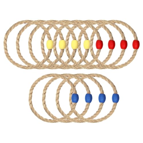 12 Pack Multicolor Sisal Rope Ring Toss Game Replacement Parts for Adults and Kids, Outdoor Toss Rings for Agility Practice and Speed/Yard/Lawn Games for Party (3 Colors-Red Yellow Blue)