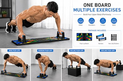Push Up Board Fitness System, Portable Home Gym Workout Equipment with Resistance Handles, for Chest, Shoulders, Triceps & Back
