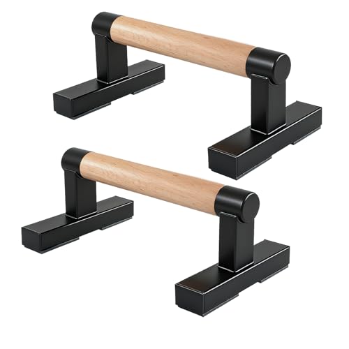1 Pair Wooden Parallettes Push Up Bars for Men, Strength Training Pushup Stands Handles for Home Calisthenics, Fitness, Floor Workouts Bars Solid Wood with Metal Bracket - Support 600 lbs - size: 10 inch