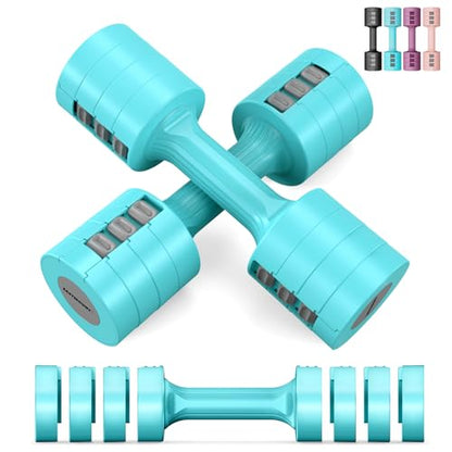 EAST MOUNT Adjustable Dumbbells 5 lb Dumbbells Set of 2 / Pair 10 lb Total Free Weights 6 in 1 Women Hand Weights for Home,Office,Gym Exercise Training 2lb 3lb 4lb 5lb Fast Adjust - color: Blue