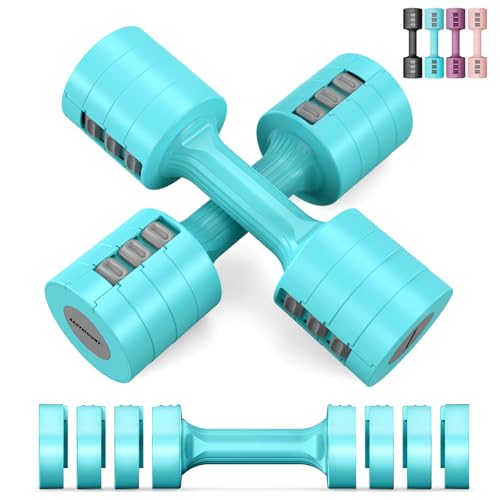 EAST MOUNT Adjustable Dumbbells 5 lb Dumbbells Set of 2 / Pair 10 lb Total Free Weights 6 in 1 Women Hand Weights for Home,Office,Gym Exercise Training 2lb 3lb 4lb 5lb Fast Adjust - color: Blue