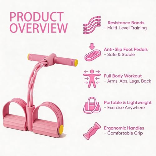 Pedal Resistance Bands with Handles, Upgrade 6-Tubes Manual Tension Training Pedal, Natural Rubber Foot Pedal Resistance Bands, Multifunction Fitness Bands for Abdomen, Waist, Arm, Leg - color: Pink