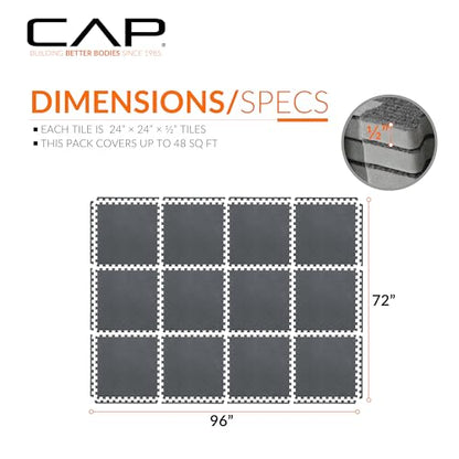 CAP Barbell Interlocking EVA Foam Carpet Puzzle Mat Floor Tiles - 24" x 24" x 1/2" | Multiple Color Options