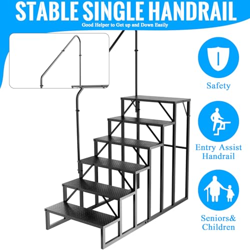 RV Stairs 6 Step Ladder, RV Steps Anti-Slip, Hot Tub Steps with Handrail, 660 lbs RV Ladder for 5th Wheel RV, Mobile Home Stairs - style: 6 Step