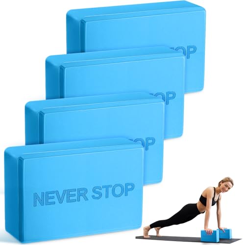 RoundFunny 4 Pack Yoga Blocks Non Slip Pilates Foam Brick - color: Blue