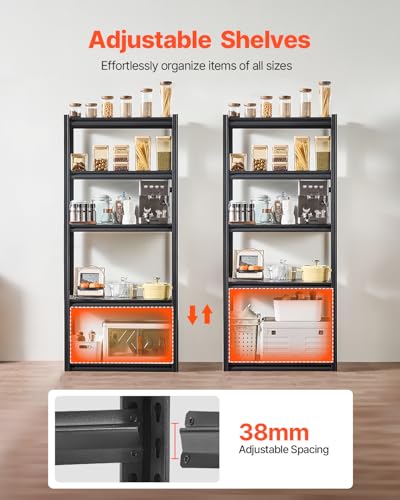 VEVOR Storage Shelves, 2000 lbs, 5 Tier Garage Storage Shelving, 16" D x 32" W x 72" H Adjustable Metal Shelves for Garage Shelves Utility Rack Shelf, Ideal for Kitchen, Warehouse, Basement, Black - size: 16" D x 32" W x 72" H