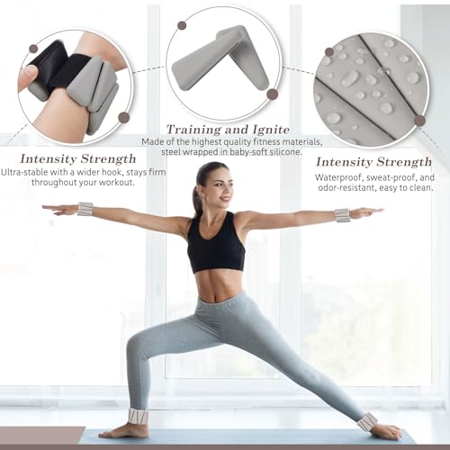 Wrist and Ankle Weights for Women Men Set of 4(1 lb Each) adjustable Arm Leg Silicone Weighted Wristbands Bracelets for Pilates Yoga Gym Workout Running Walking Strength Training(Grey) - color: Beige Brown