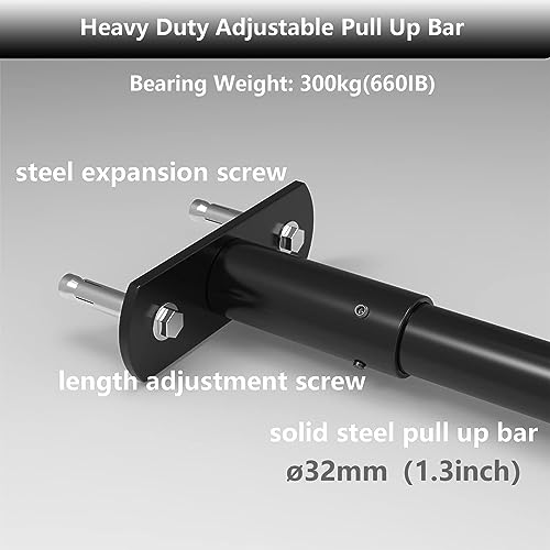 Heavy Duty Adjustable Width Pull Up Bar for Doorway, Steel Strength Training Pull-up Bars, Max 660lbs, Doorway Pull Up Bar Include 4pcs Steel 6 Angle Expansion Screw - size: 121 to 140cm(47.6 to 55inch)